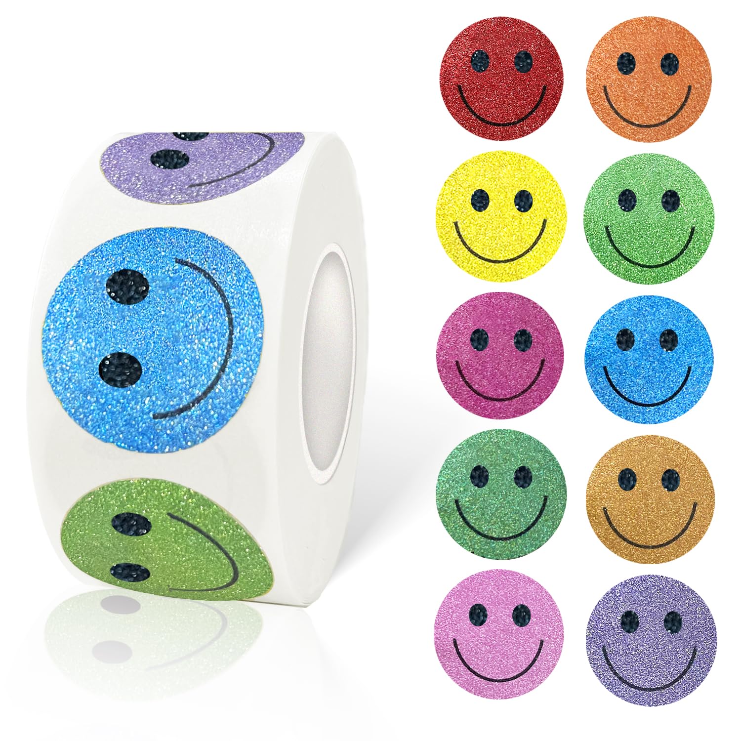 Yeachlaing 1 Inch Shiny Happy Face Stickers Circle Dots Labels Reward Stickers Teachers Stickers(500Pcs,Multicolored)