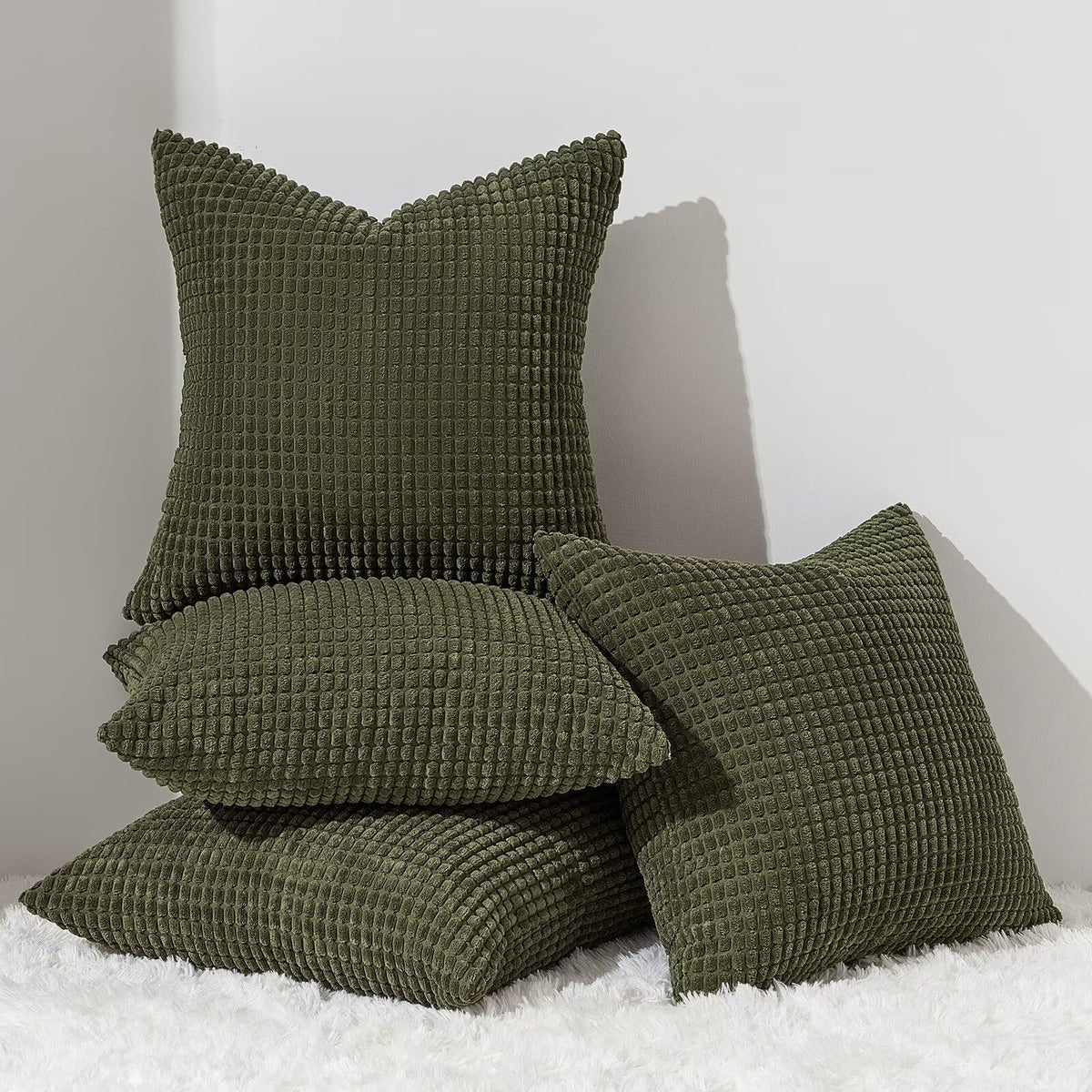Topfinel 22X22 Inch Decorative Throw Pillow Covers Soft Corduroy Boho Stripe Textured Olivegreen Pillow Covers Set Of 4 Spring F
