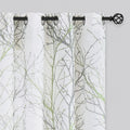 FMFUNCTEX Linen Semi Sheer Curtains for Bedroom, Sage Green White Curtains 54 Inches Long for Living Room, Grey Tree Branch Prin