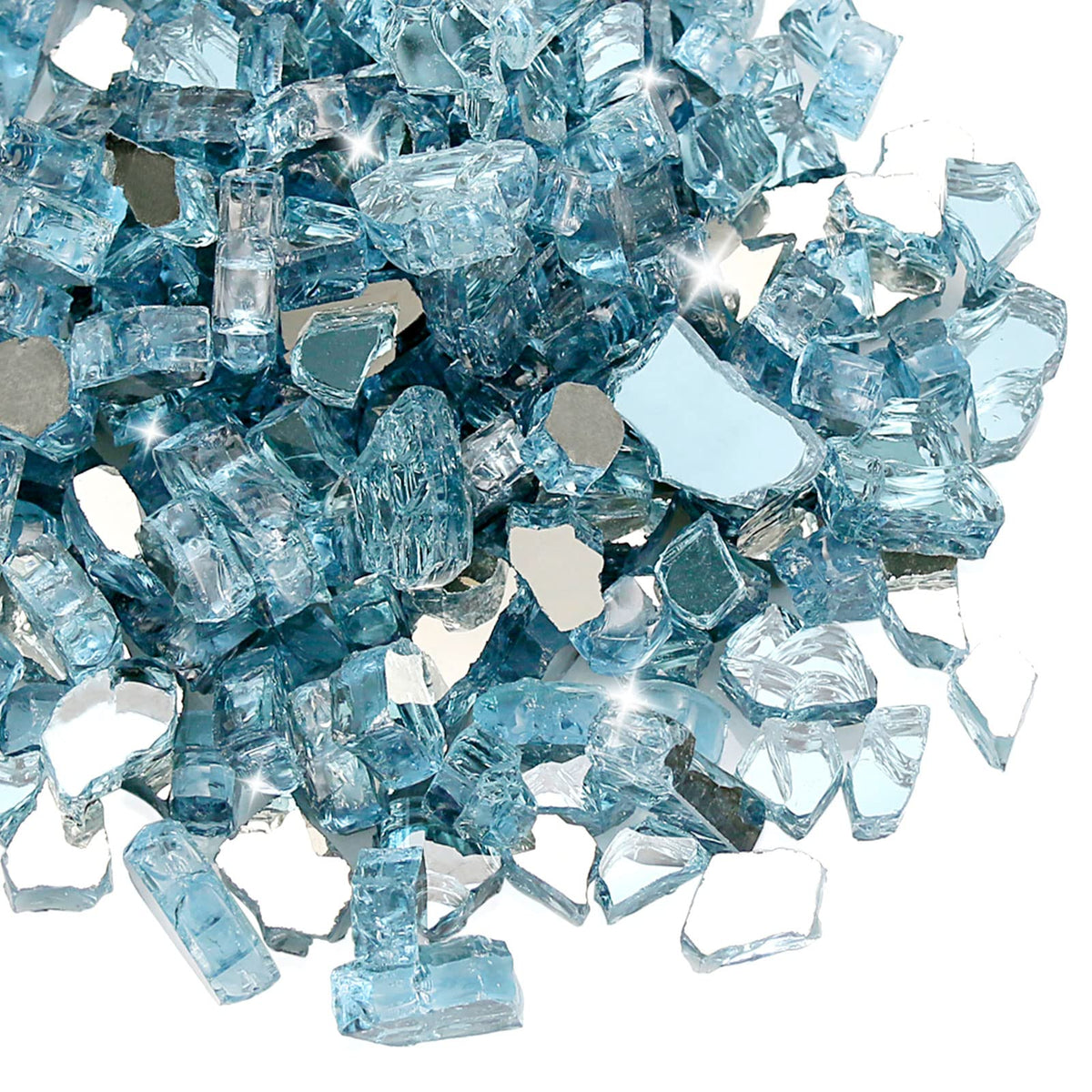 Grisun Aqua Blue Fire Glass For Fire Pit , 1/2 Inch High Luster Reflective Tempered Glass Rocks For Natural Or Propane Fireplace