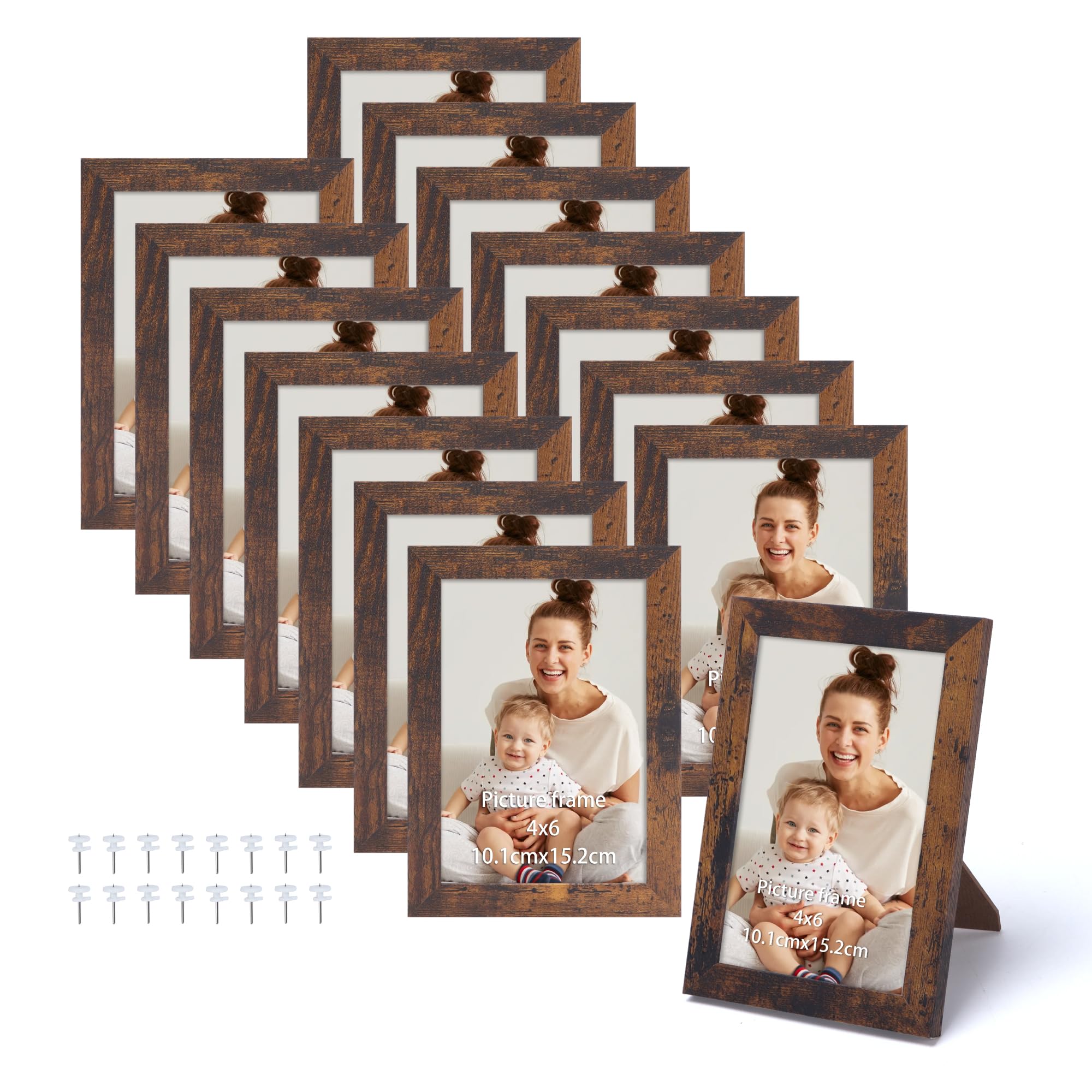 Edenseelake 4x6 Picture Frame Set of 15, Rustic Brown Wood Photo Frame 4 by 6 for Wall or Tabletop Display