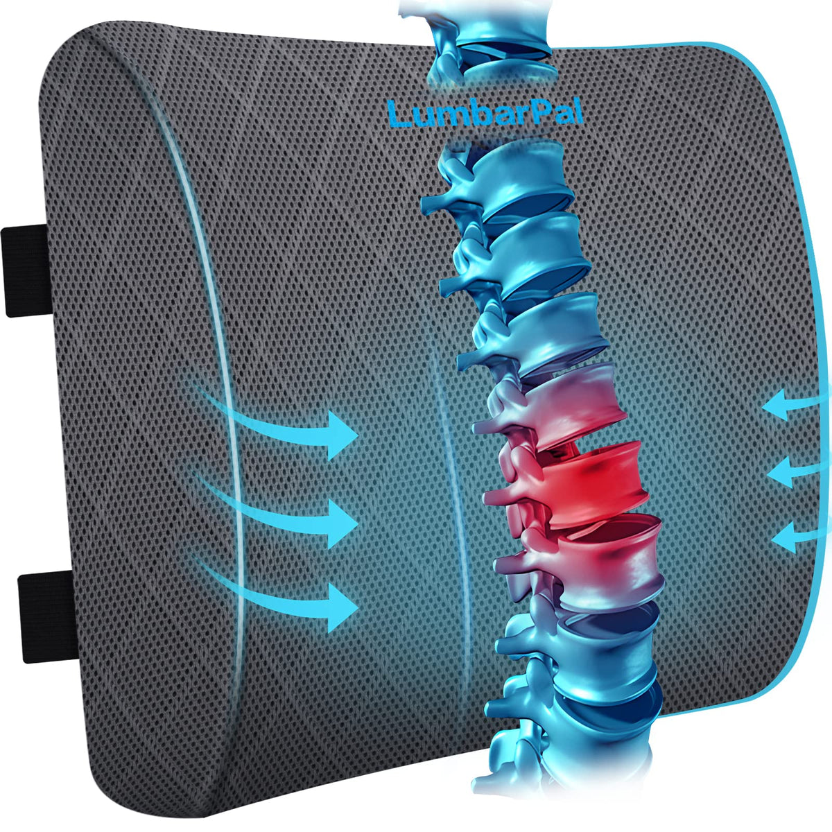 Lumbarpal Lumbar Support Pillow For Office Chair Back Car, Gaming, - Improve Sitting Posture & Pain Relief, Memory Foam, Adjusta