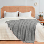 Inhand Knitted Throw Blankets For Couch And Bed, Soft Cozy Knit Blanket With Tassel, Light Grey Lightweight Decorative Blankets