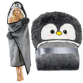 Penguin Wearable Hooded Blanket For Adults - Fuzzy Super Soft Warm Cozy Plush Flannel Fleece & Sherpa Hoodie Throw Cloak Wrap -
