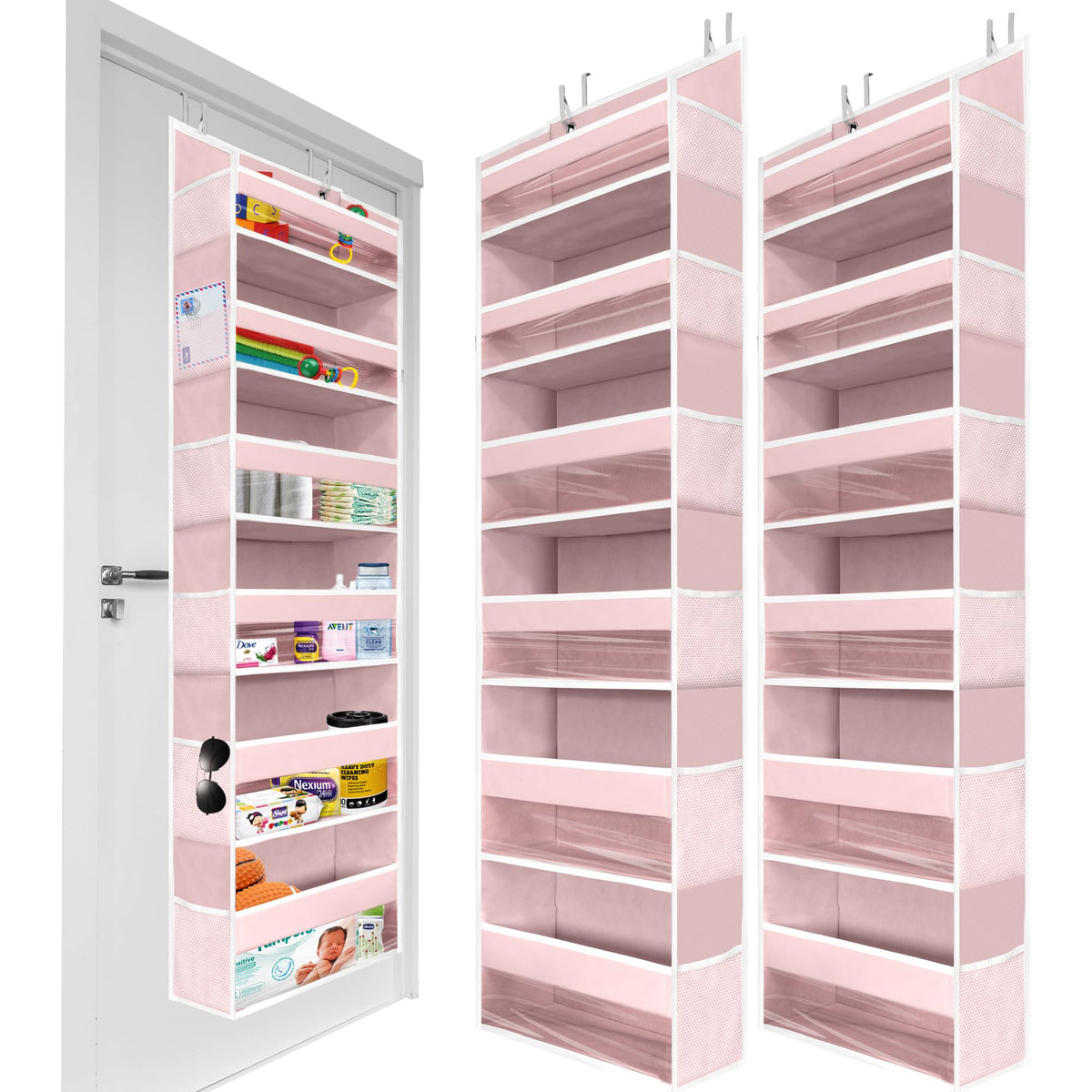 HOMELUX THEORY 2 PC Heavy Duty Over the Door Organizer 55x14x6.7, 6 Large Front & 12 Side Pockets, Hanging Storage Closet Door O
