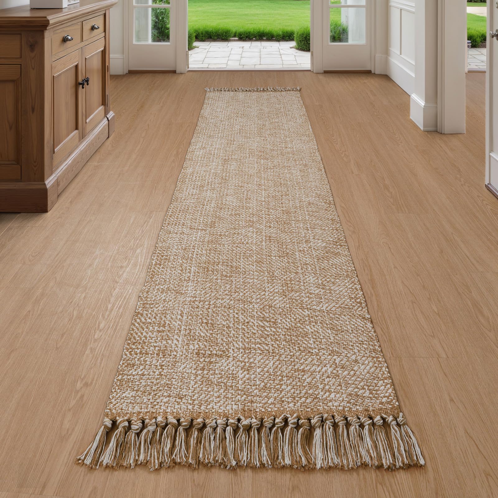 Collive Long Hallway Runner Rug 2x8, Boho Washable Runners Indoor Entryway Rug Tan Cotton Woven Kitchen Runner Rug, Farmhouse Lo