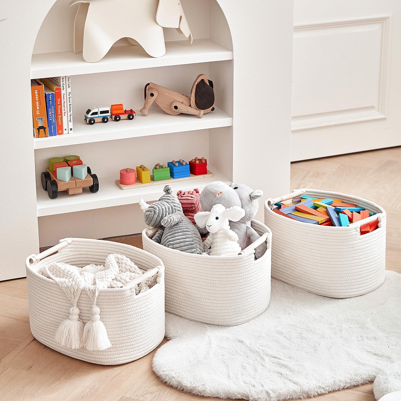 R Runka 3 Pack Storage Basket For Cabinet And Toy Organization - 13'X9.8'X8.7' Baskets For Storage - Baby Toy Bin - Toy Stora
