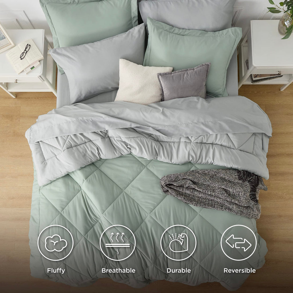 Bedsure Sage Green Full Comforter Set - 7 Pieces Reversible Bed Set Sage Green Bed In A Bag Full With Comforters, Sheets, Pillow