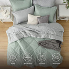 Bedsure Sage Green Full Comforter Set - 7 Pieces Reversible Bed Set Sage Green Bed In A Bag Full With Comforters, Sheets, Pillow