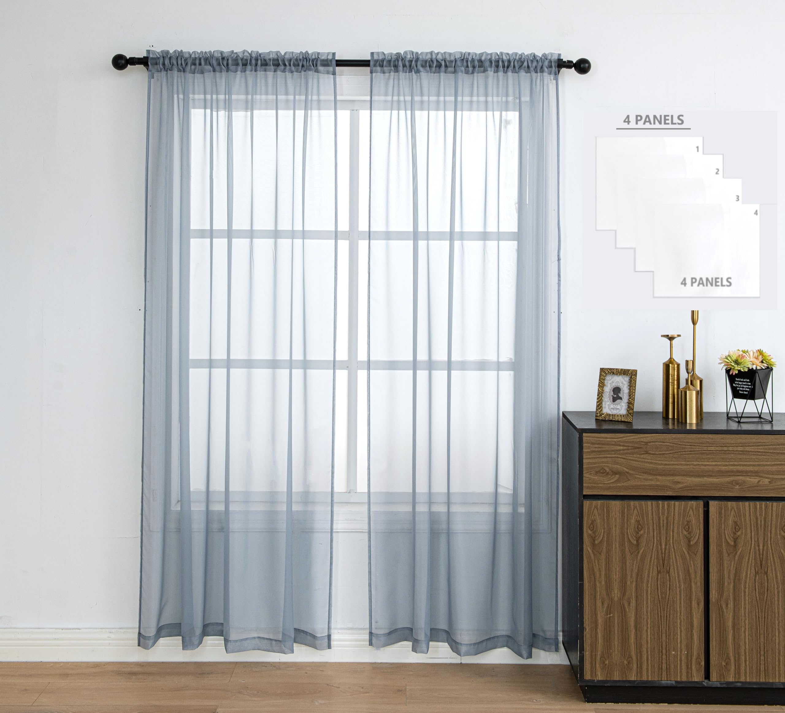 Pi Sheer Curtain 108 Inches Long,Light Window Drapery Soft Airy Voile ...