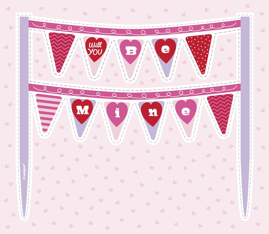 Unique 62630 Valentine'S Day Cake Bunting Topper, 1Ct, Multicolor