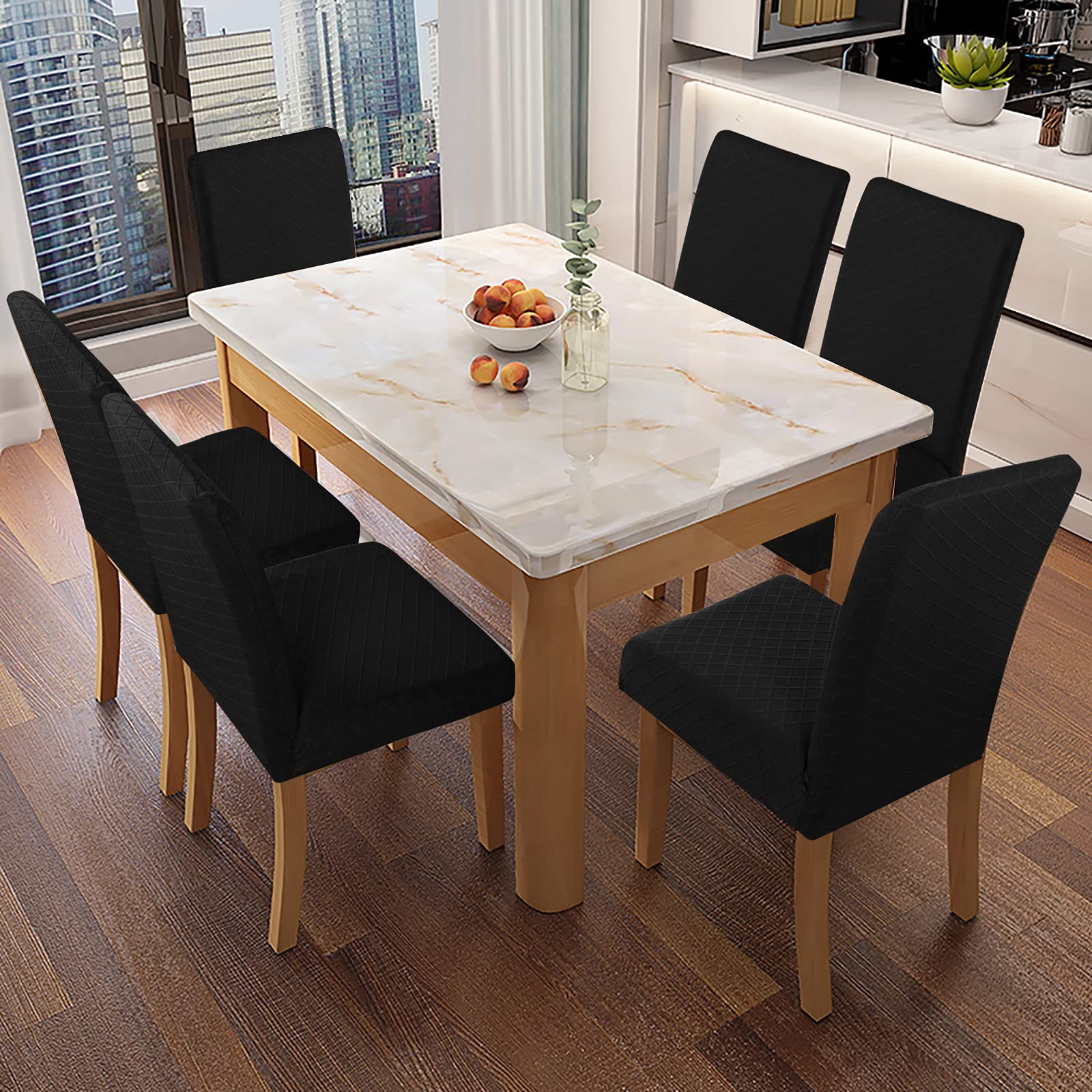 Genina Waterproof Chair Covers For Dining Room Dining Chair Covers Kitchen Parsons Chair Covers (Black, 6 Pcs)