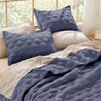 Litanika King Size Quilt Bedding Set, Dark Blue Grey Summer Lightweight Soft Comforter Bedspreads & Coverlets, Boho Farmhouse Be