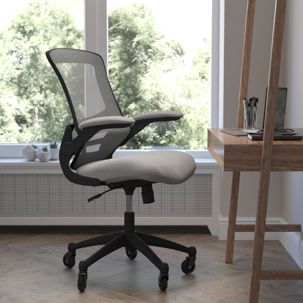 Flash Furniture Kelista Mid-Back Dark Gray Mesh Swivel Ergonomic Task Office Chair With Flip-Up Arms And Transparent Roller Wheels