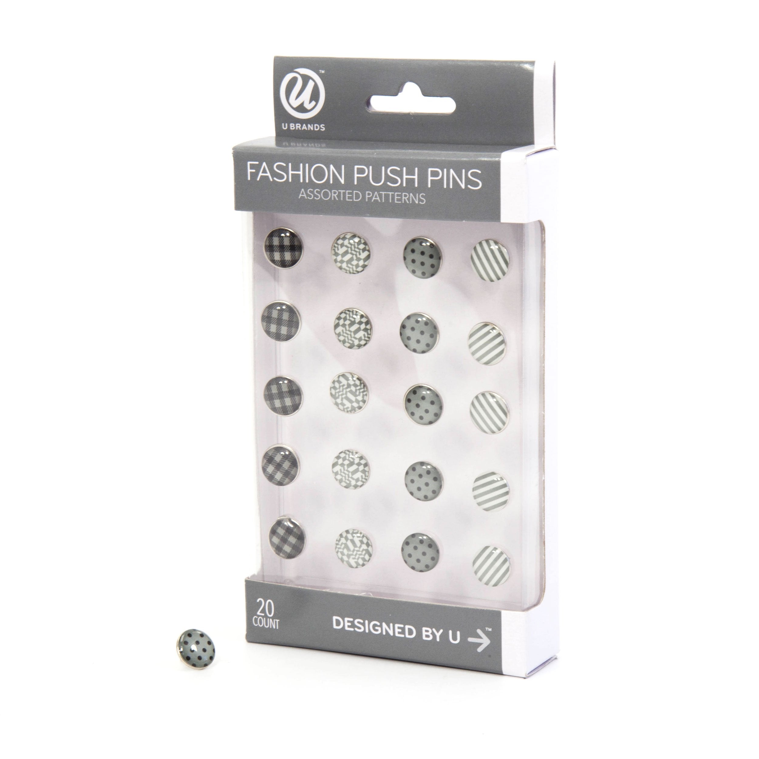 U Brands Fashion Steel Push Pins, Black White And Gray Fashion Colors, 20-Count