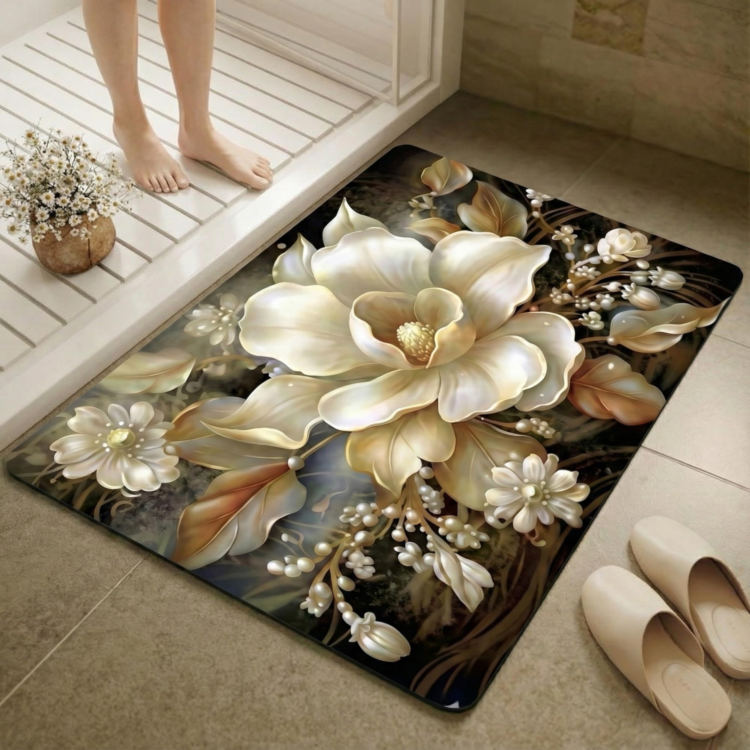 Jainco Decor Water Absorbent Bath Mat for Bathroom | Anti Skid Rubber Soak Mat | Anti Slip Water Soaking Rectangular Floor Mat |
