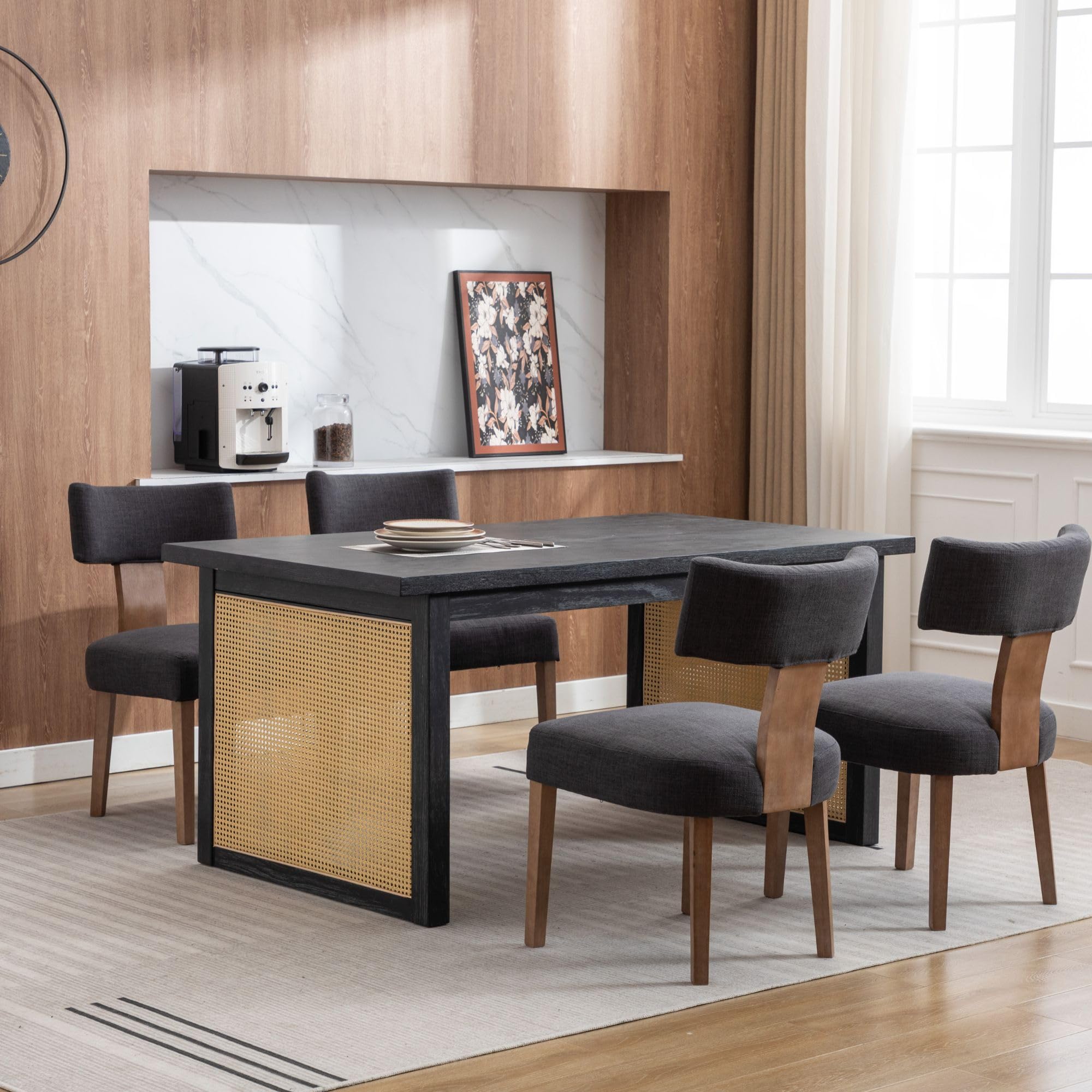 Wahson Farmhouse Kitchen & Dining Room Chairs Set Of 4, Retro Linen Upholstered Dining Chair With Hardwood Legs, Charcoal