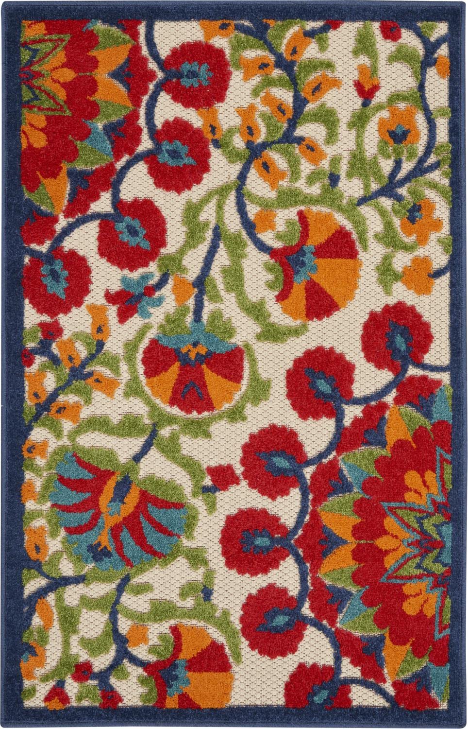 Nourison Aloha Indoor/Outdoor Red/Multi 2'8' X 4' Area Rug, Easy Cleaning, Non Shedding, Bed Room, Living Room, Dining Room, De