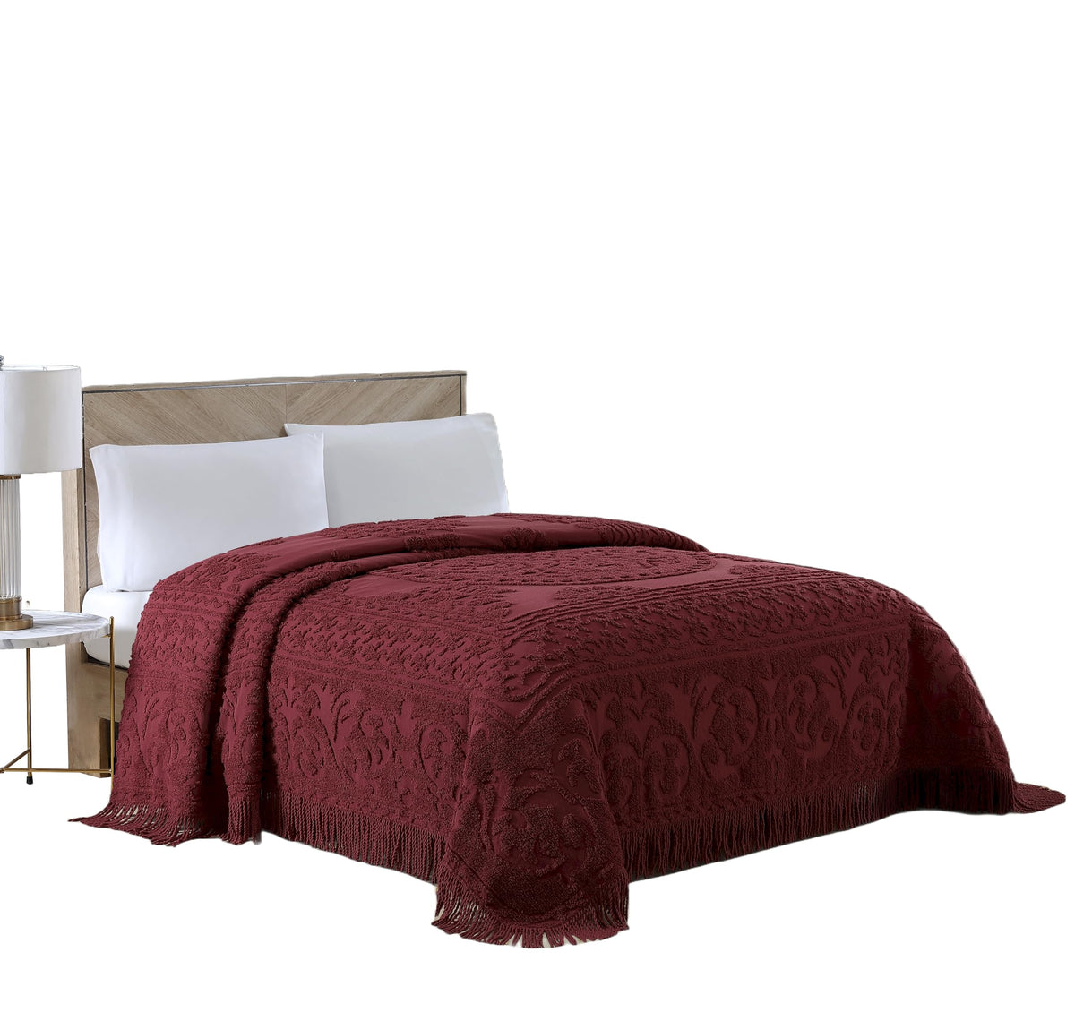 Beatrice Home Fashions Medallion Chenille Bedspread, Queen, Burgundy