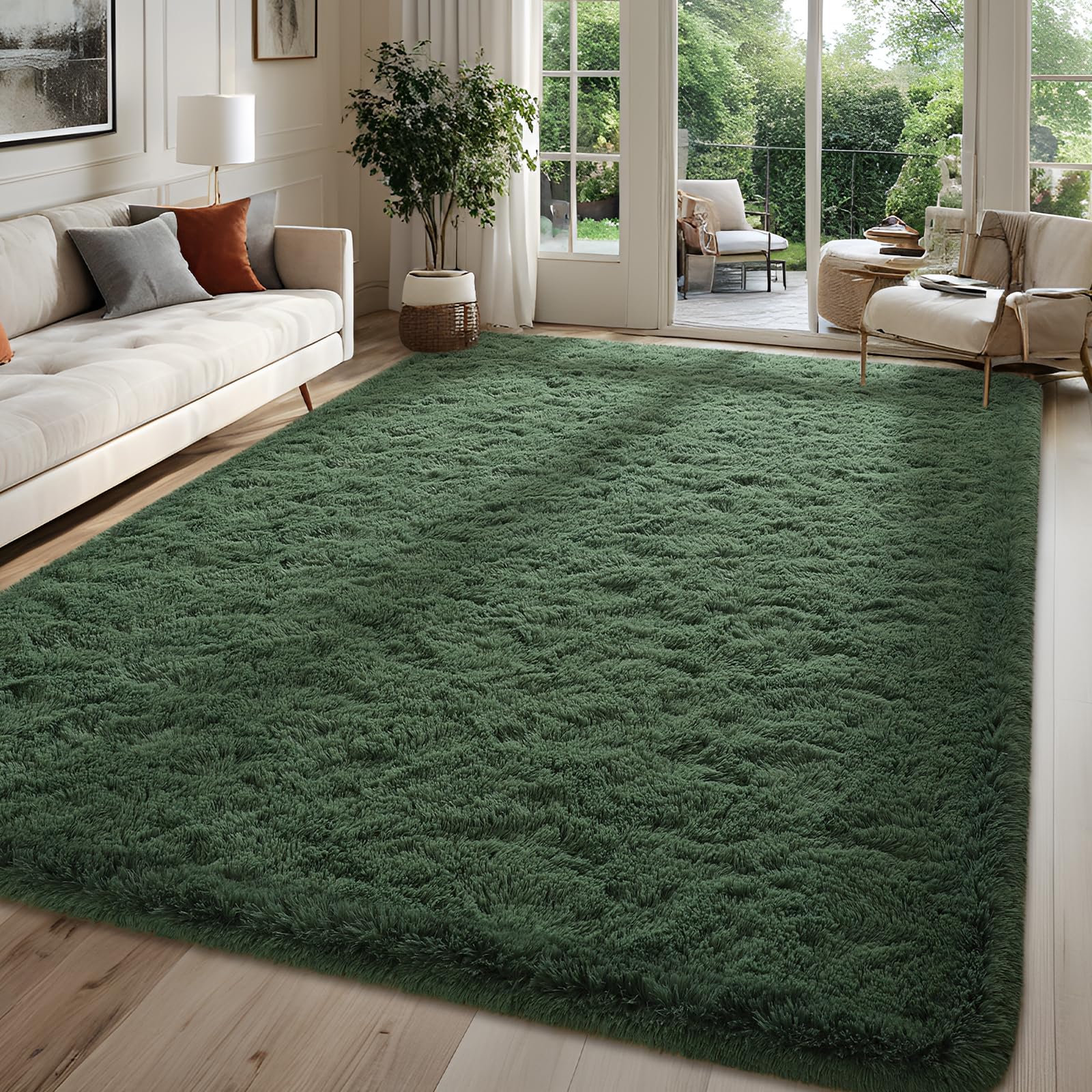 Falark Super Soft Area Rugs For Bedroom Living Room, 4X6 Ft Dark Green Fluffy Rug Carpets For Girls Kids Room, Shaggy Fuzzy Indo