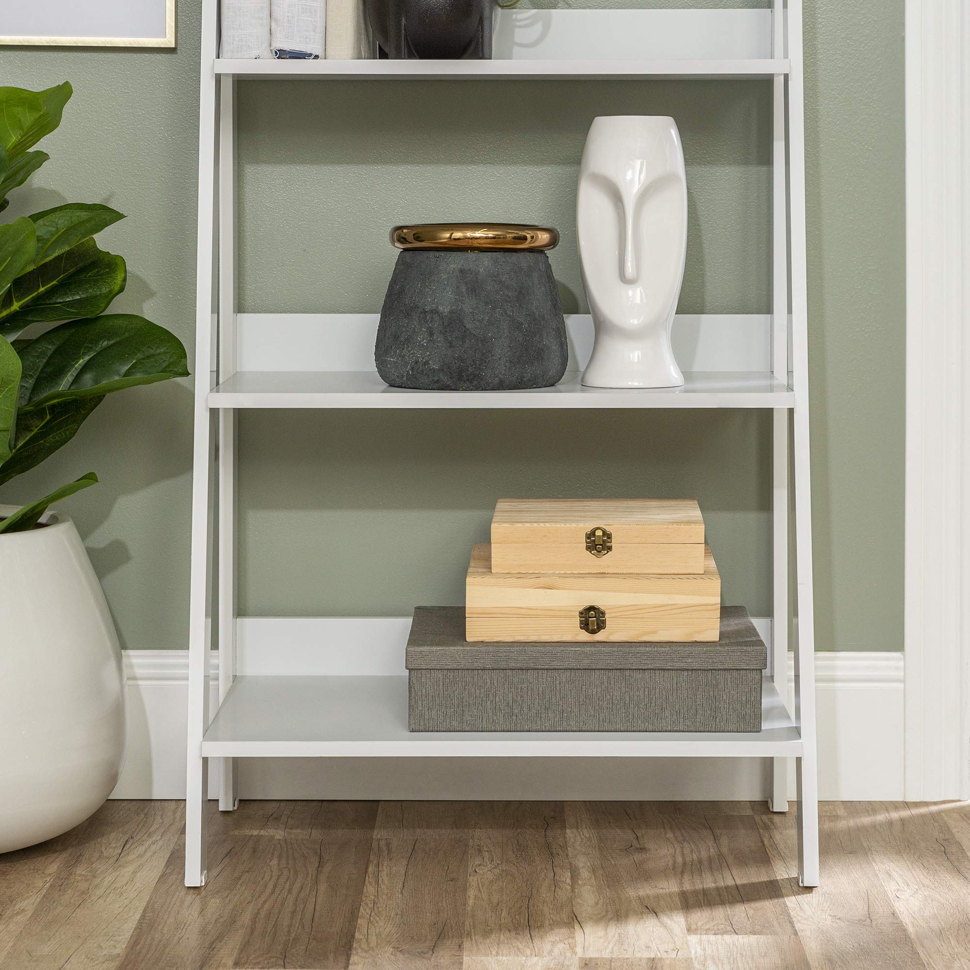 Walker Edison Sophia Modern 4 Shelf Ladder Bookcase Engineered Wood White 55 Inch
