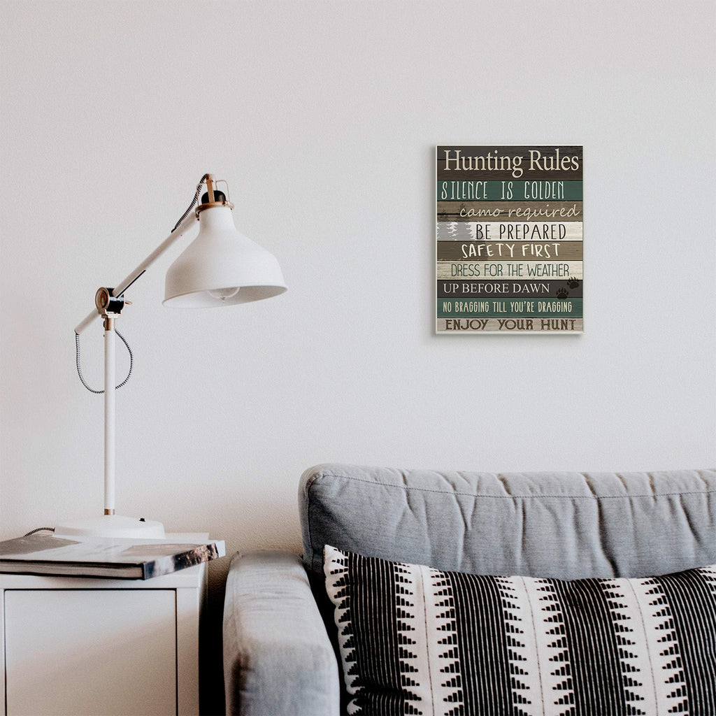 Stupell Industries Cabin Hunting Rules Rustic Charm Brown Green, Design By Kim Allen Wall Plaque, 10 X 15
