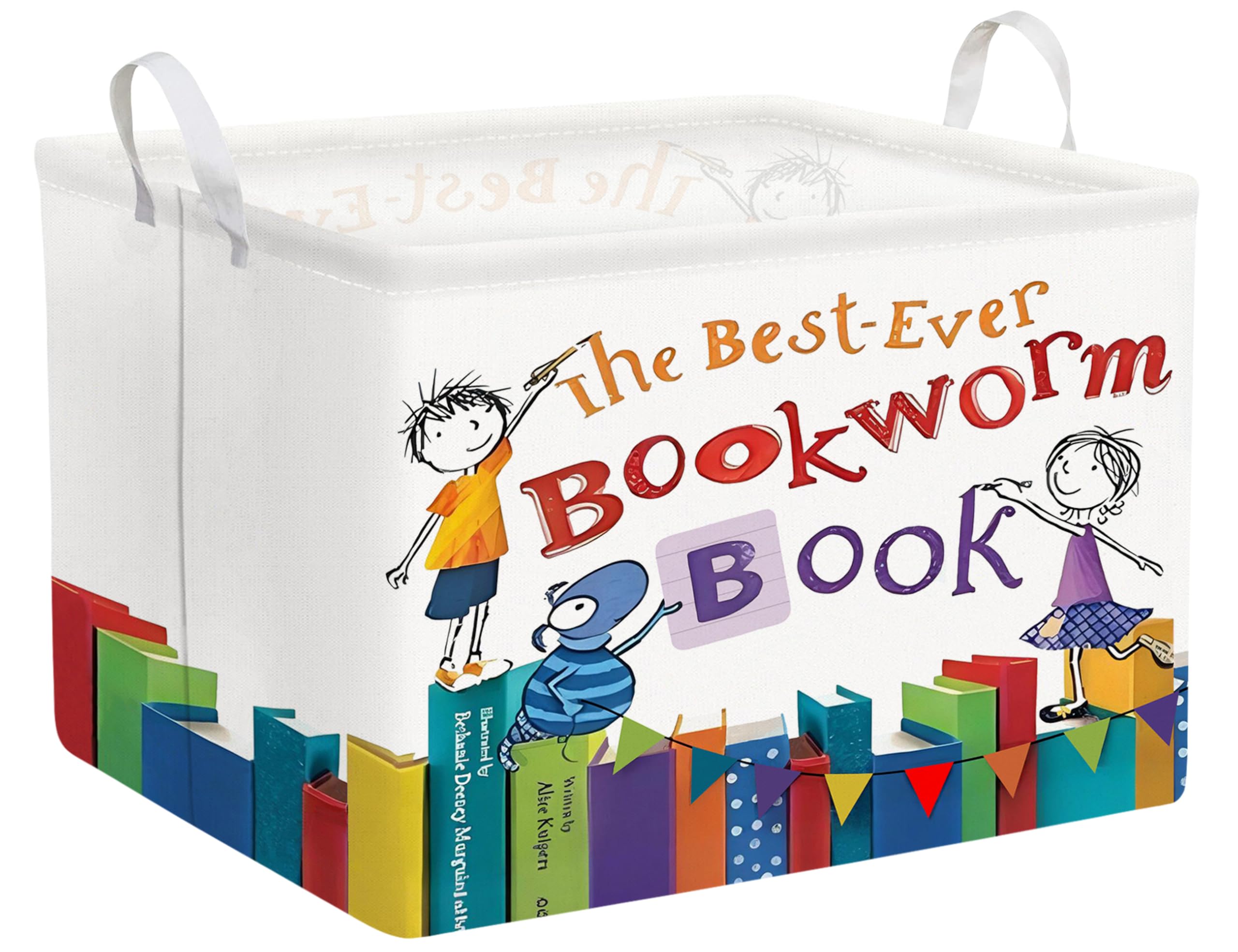 BOOHIT Large Kids Book Storage Bin Collapsible Nursery Toy Basket Canvas Teacher Crate Room Classroom Box Organizer Decor(Color 