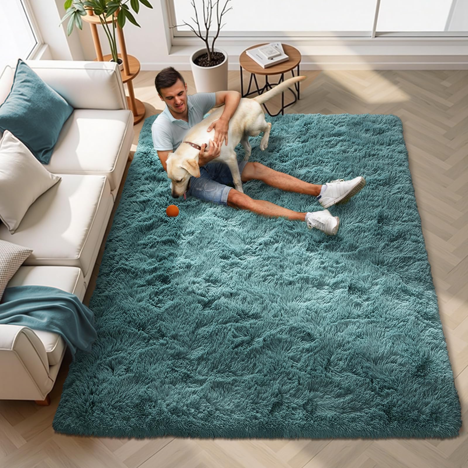 Blue Rugs for Bedroom Fluffy 4x6 ft Living Room Furry Rug Non-Slip Area Rugs Shag Carpet for Nursery Kids PlayRoom Dorm Indoor 1