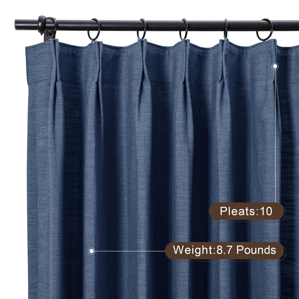 Twopages Extra Long Double Layer Pinch Pleated Curtain For Living Room, Linen Room Darkening Light Filtering Lined Curtain Windo
