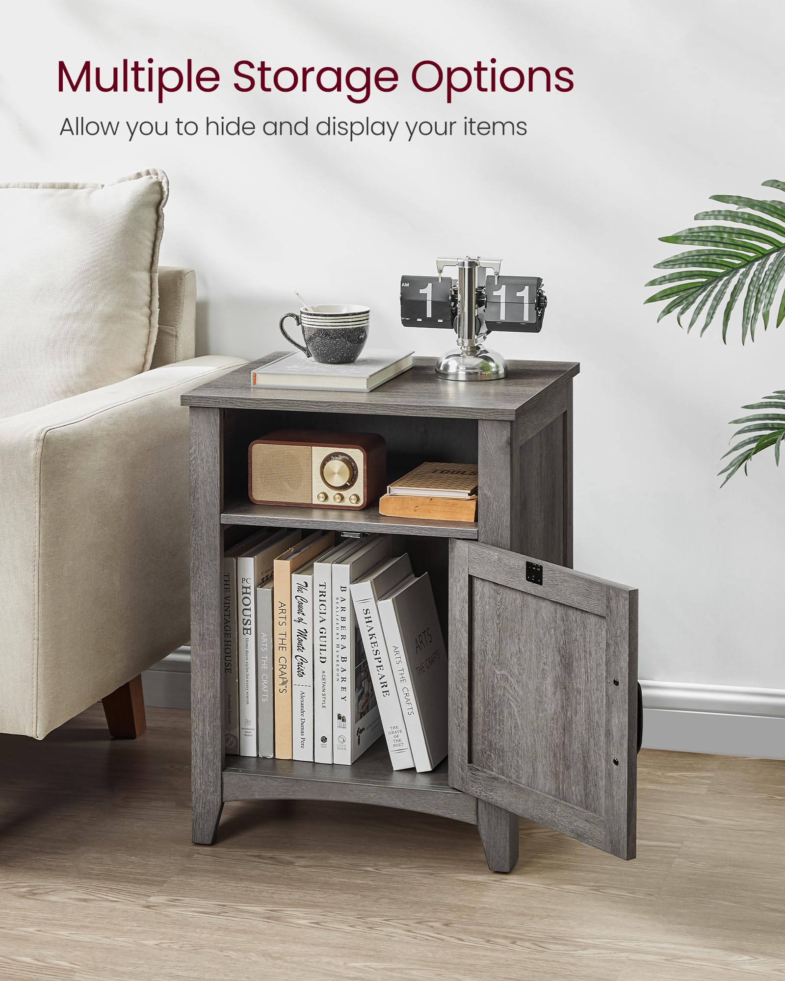 Vasagle Farmhouse Nightstand With Barn Door, Set Of 2, Bedside Table With Storage, Side End Table, Night Stand With Open Compartment, For Bedroom, Misty Gray Ulet809G68
