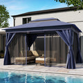 Lausaint Home Outdoor Patio Gazebo 10'X13' With Expansion Bolts, Heavy Duty Gazebos Shelter Party Tent With Double Roofs, Mosquito Nettings And Privacy Screens For Backyard, Garden, Lawn, Navy Blue