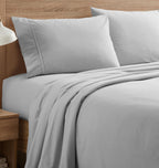 Flannel Sheets Twin Warm And Cozy Deep Pocket Breathable All Season Bedding Set With Fitted With Full Elastic & Built In Corner Sheet Straps, Flat And Pillowcases, Twin, Silver