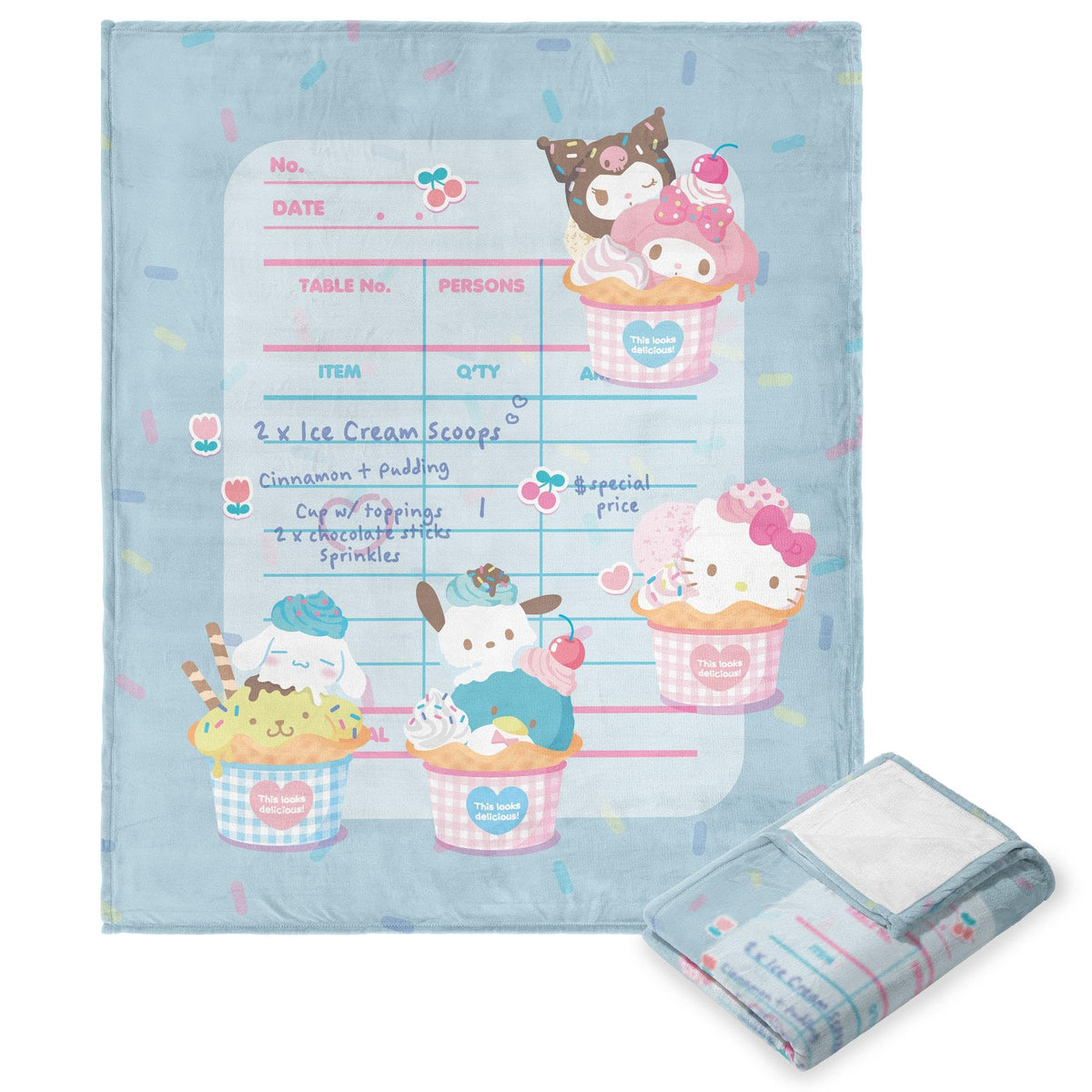 Northwest Hello Kitty Silk Touch Throw Blanket, 50' X 60', Ice Cream Menu