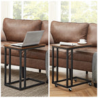 Vasagle End Table, C Shaped Tv Tray With Metal Frame Rolling Casters, Industrial Side Table For Living Room Bedroom, 19.7 X 13.8 X 23.6 Inches, Dark Walnut And Black