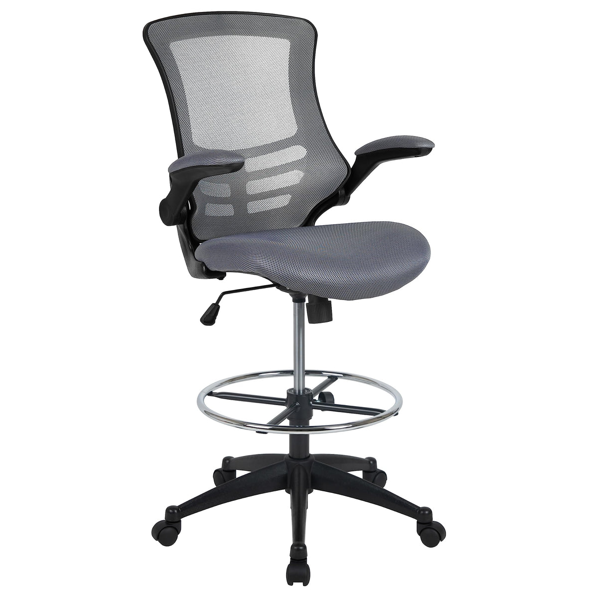 Flash Furniture Kelista Mid-Back Swivel Office Chair with Adjustable Seat Height, Ergonomic Mesh Desk Chair with Flip-Up Armrests, Dark Gray