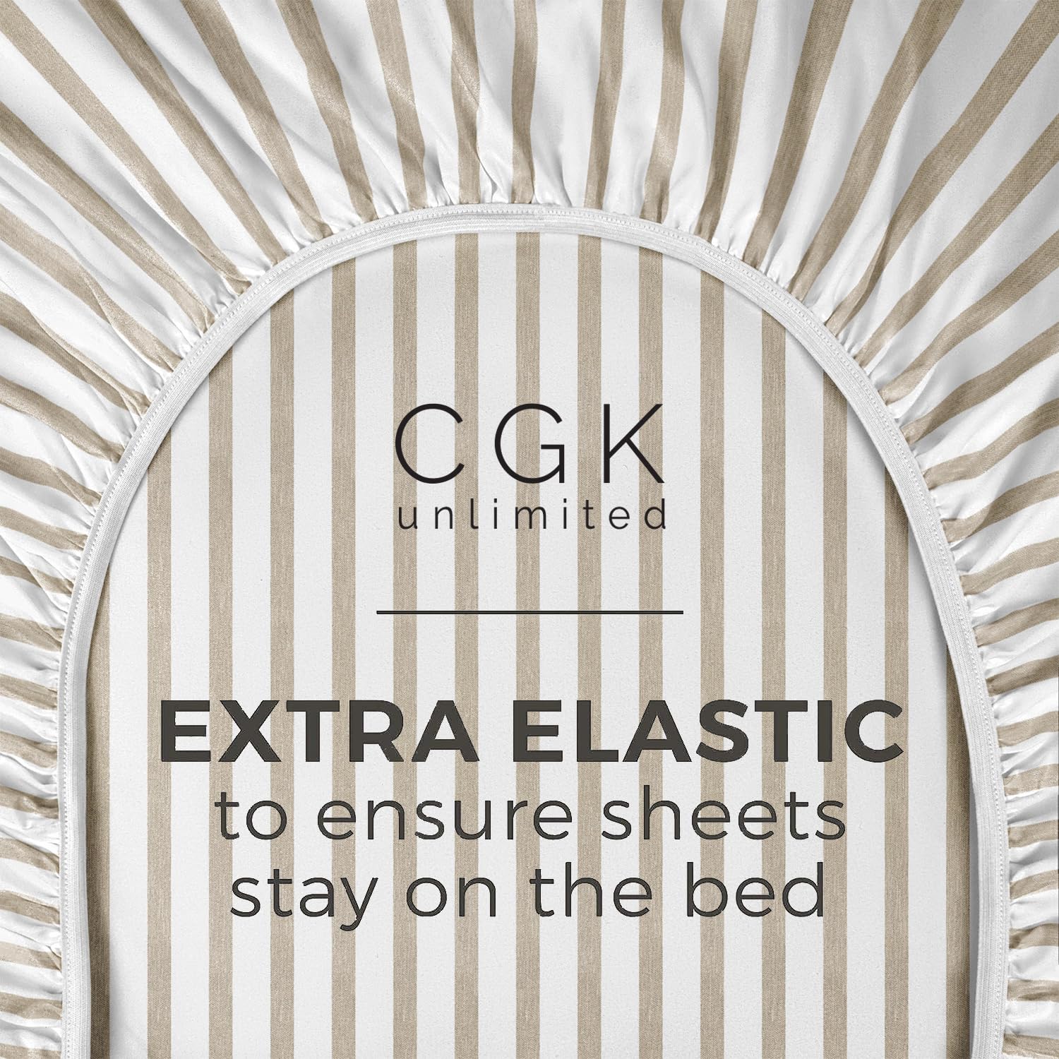 Cal King Size Fitted Bed Sheet - Hotel Luxury Single Fitted Sheet Only - Fits Mattress Up To 16 - Extra Soft And Wrinkle Free, Breathable - Bottom Fitted Sheet - Beige Stripes Single Fitted Sheet Only