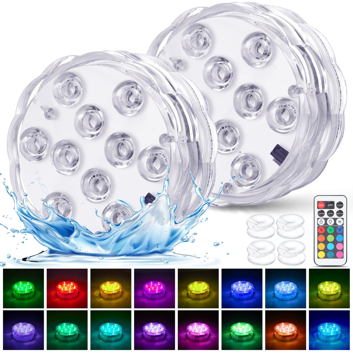 Yiamia Hot Tub Lights, Submersible Led Pool Lights With Suction Cup And Remote Control, 2-Pack Rgb Color Battery-Powered Waterpr