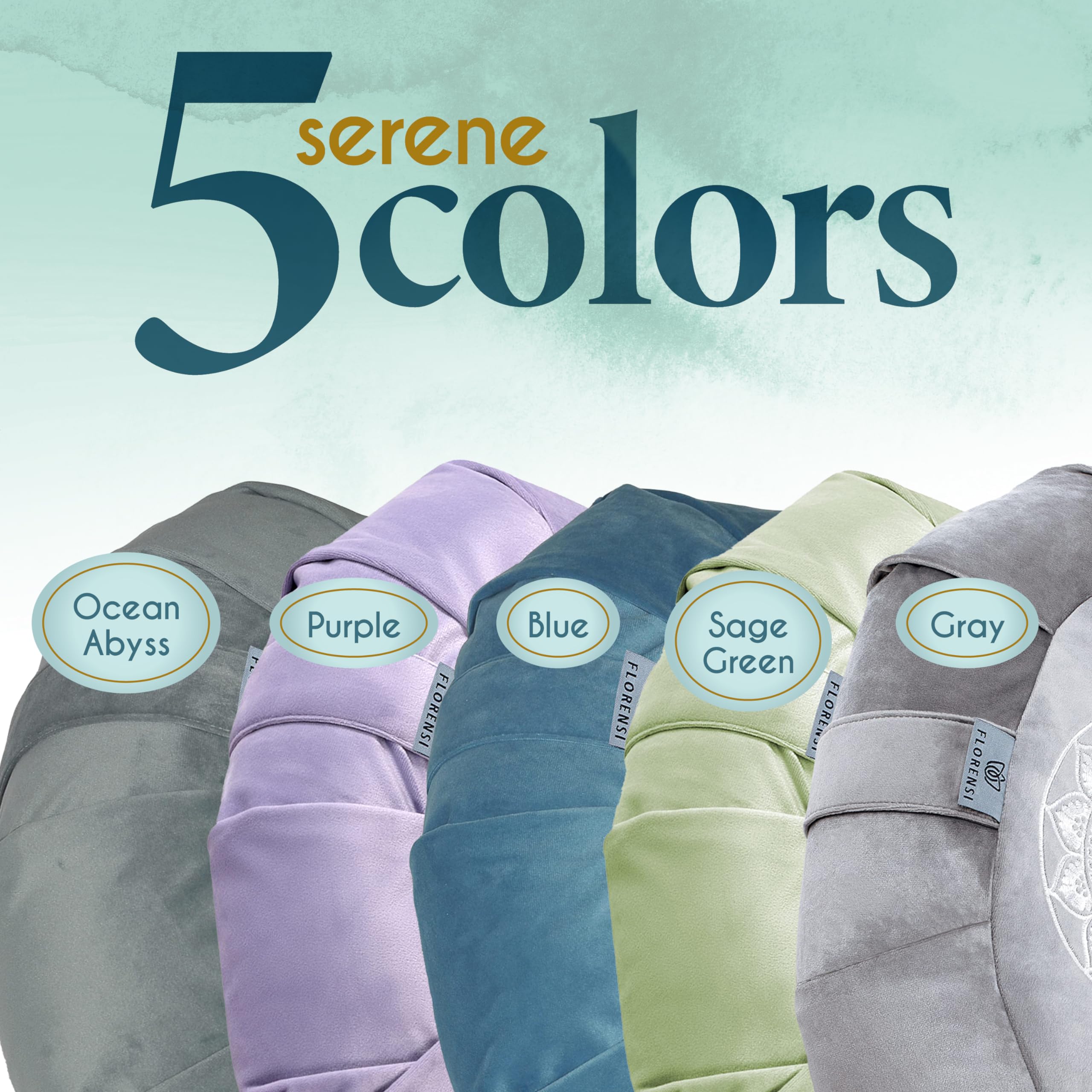 Florensi Meditation Cushion - Comfortable Floor Pillow - Traditional Crescent Meditation Pillow With Beautiful Velvet Cover - Large Floor Cushion Seating For Adults - Premium Yoga Buckwheat Bolster