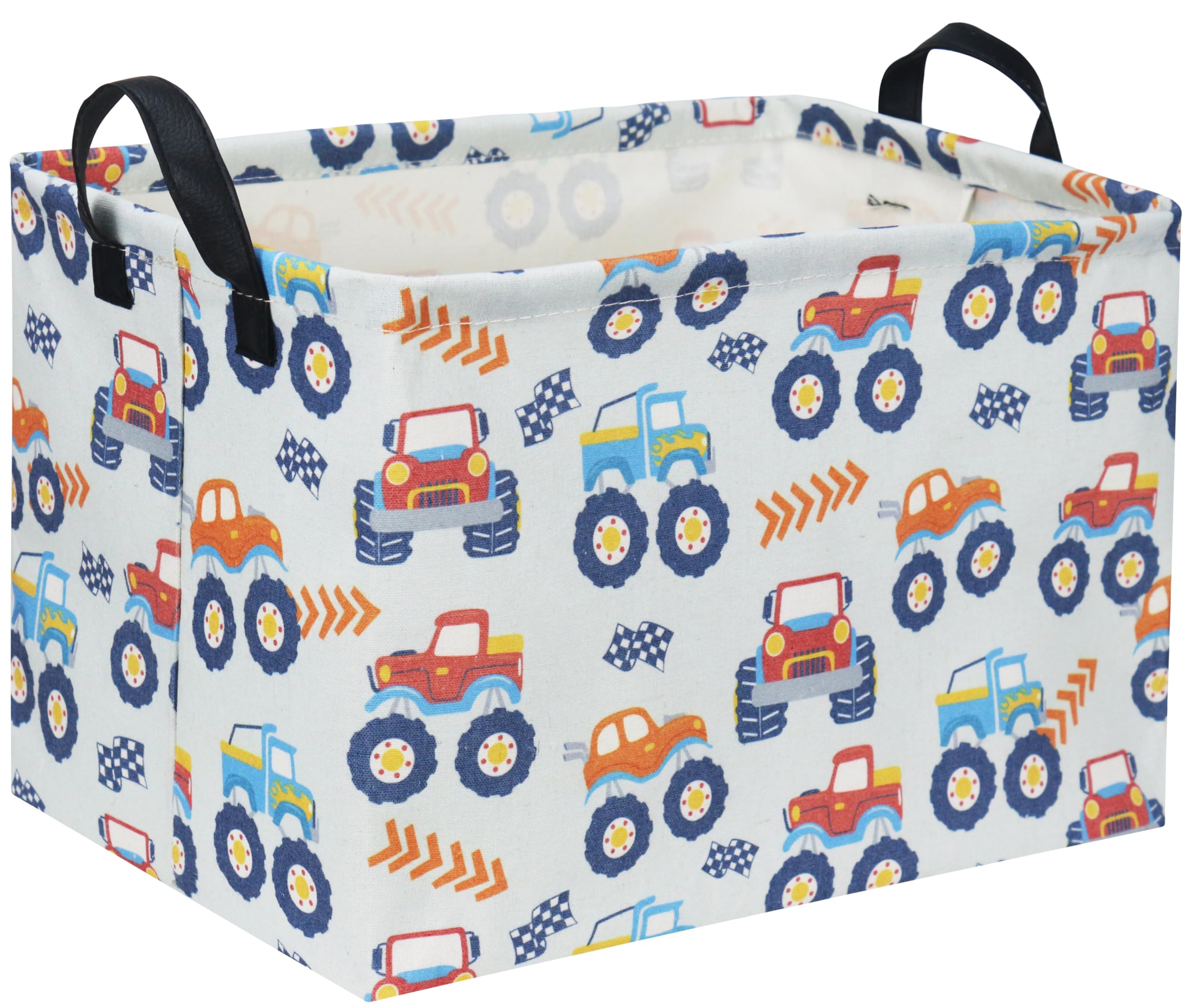 TIBAOLOVER Rectangular Monster Truck Basket for Kids Baby Storage Basket Cute Toy Storage Bin Organizer Shelf Book Truck Room De