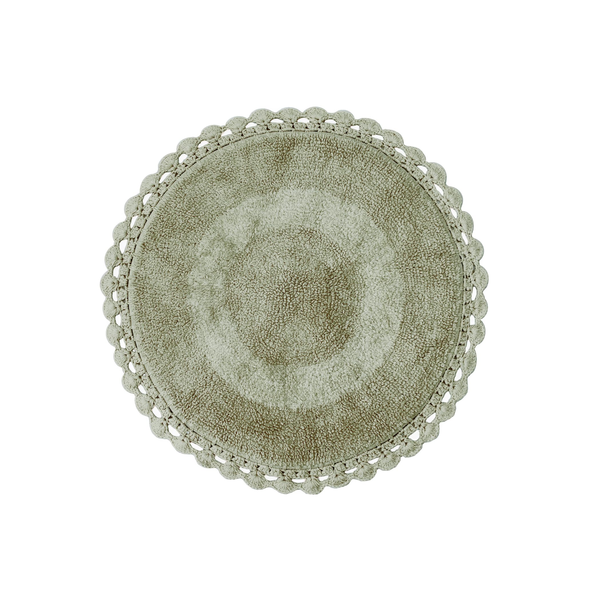 Bien Beau Round Bohemian Bathroom Rug With Crochet Contour. Sage Green Bathroom Rugs-100% Cotton, Reversible Round Boho Bedroom