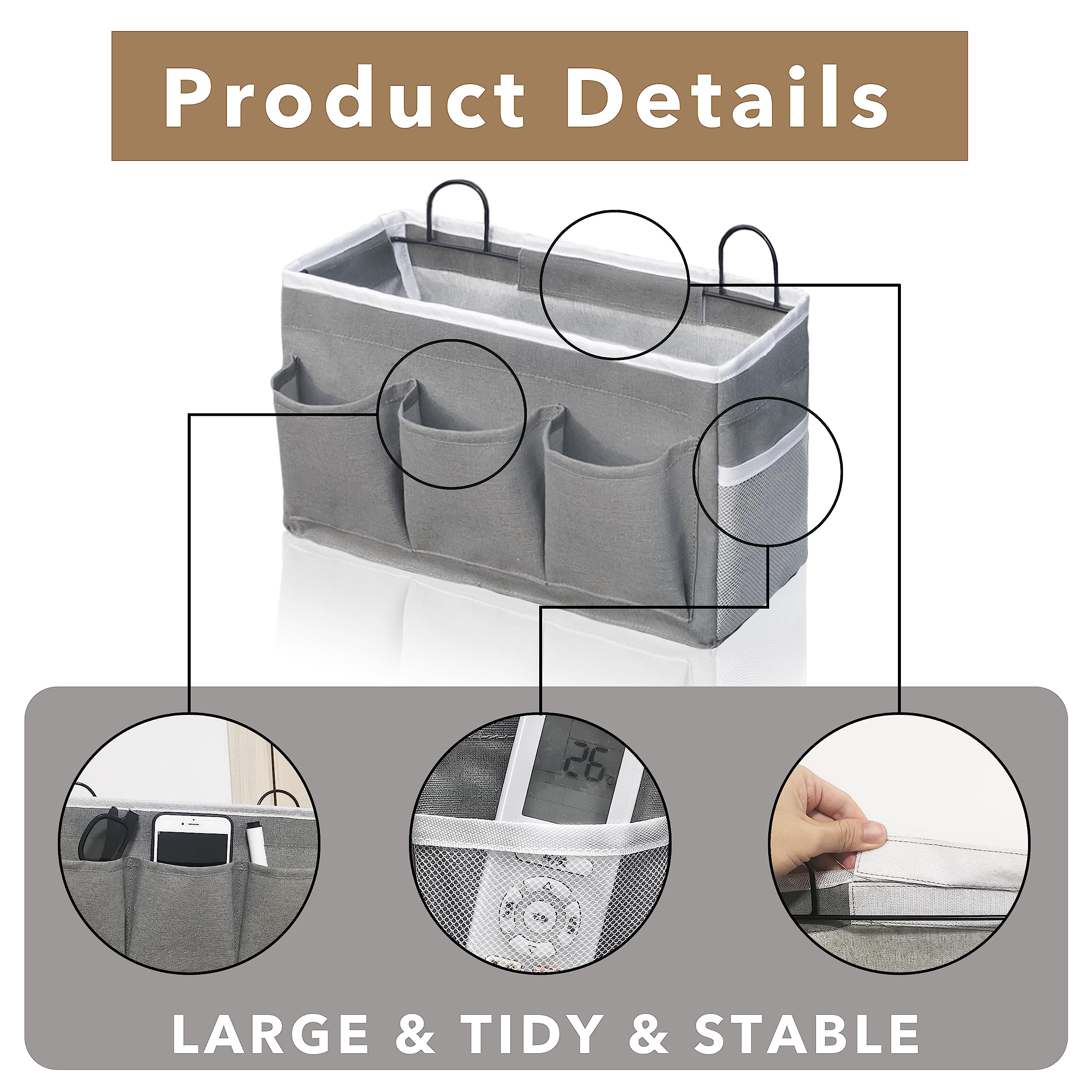 Kanrichu 2Pcs 3-Pockets Large Wall Hanging Organizer Bag, Linen Fabric Door Hanging Storage Baskets With Pockets, Waterproof Bin