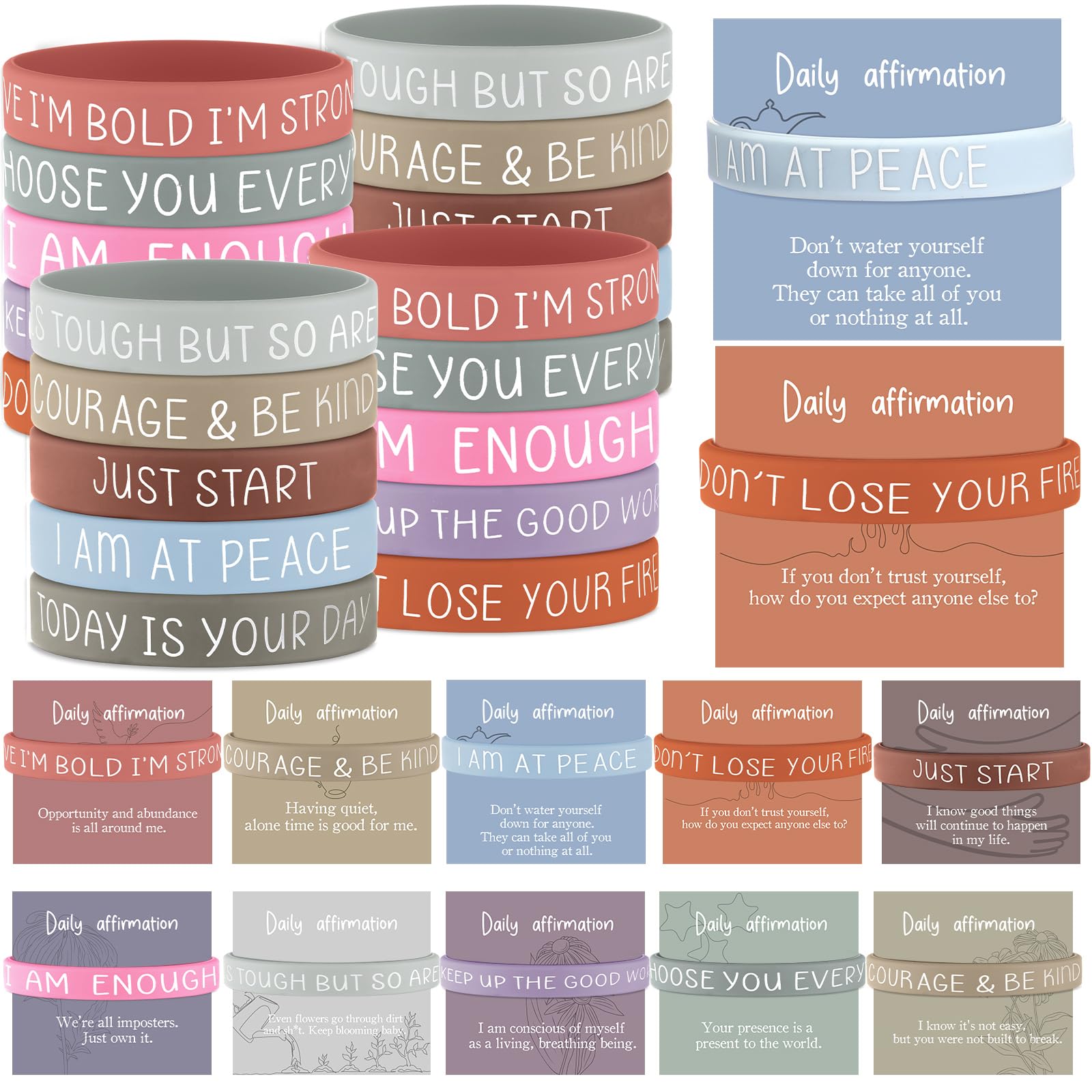 Remuuly 30 Pcs Back To School Gift Motivational Silicone Bracelets Mental Awareness Gift Set Bulk Daily Positive Affirmation Car
