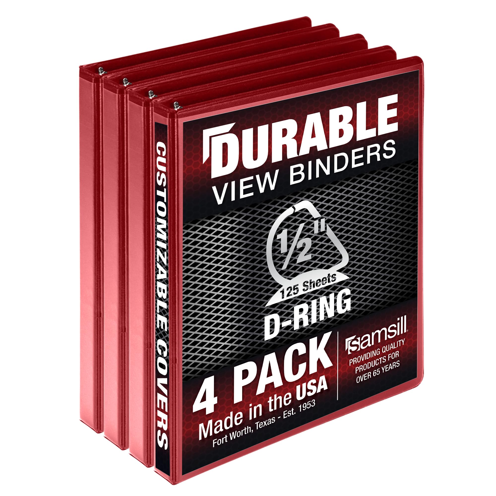 Samsill Durable 0.5 Inch Binder, Made In Usa, D Ring Binder, Fsc 100% Recycled Chipboard, Red, 4 Pack