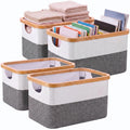 Hushee 4 Pack Bamboo Fabric Storage Bins for Shelves, 15x10x7.9 Collapsible Storage Baskets for Organizing, TwoTone Foldable