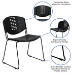 Flash Furniture HERCULES Series 400 lb. Capacity Black Plastic Stack Chair with Black Frame