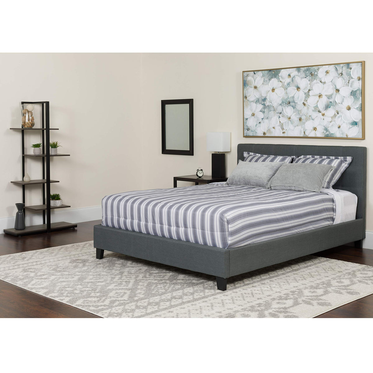 Flash Furniture Tribeca King Size Tufted Upholstered Platform Bed in Dark Gray Fabric with Memory Foam Mattress