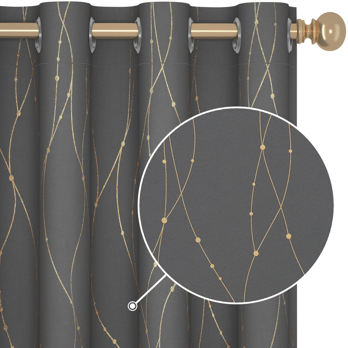 Deconovo Room Darkening Curtains For Bedroom - Thermal Insulated Curtains With Gold Foil, Noise Reducing Drapes For Hotel (52W X