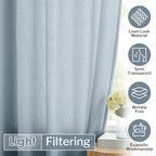 Melodieux Dusty Blue Semi Sheer Curtains 108 Inches Long For Living Room Bedroom, Extra Long Linen Look Rustic Rod Pocket Sheer
