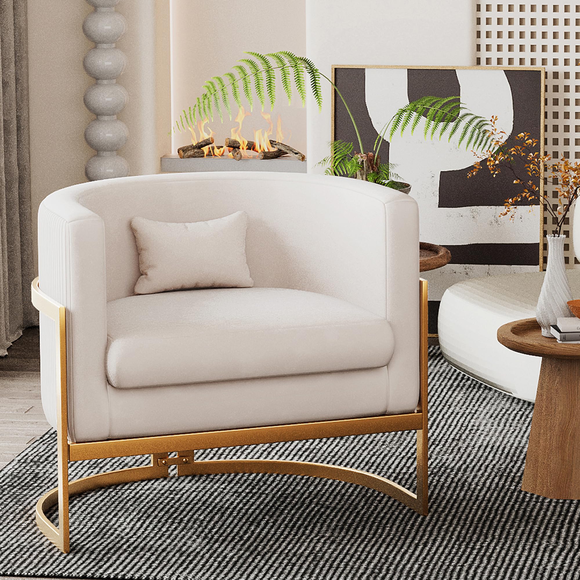 Alunaune Upholstered Velvet Accent Chair Barrel Chairs Modern Living Room Armchair, Mid Century Lounge Chairs Sofa Tub Bucket Cl