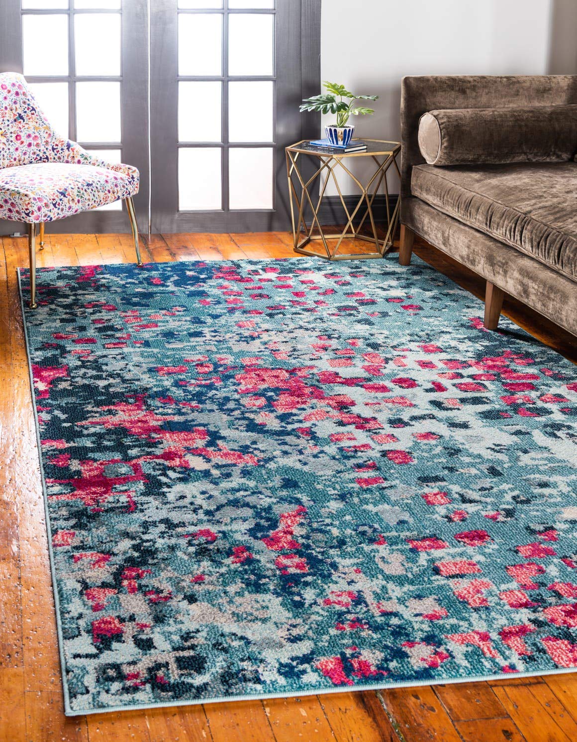 Unique Loom Jardin Collection Colorful, Vibrant, Abstract, Modern Area Rug, 5 x 8 ft, Blue/Pink